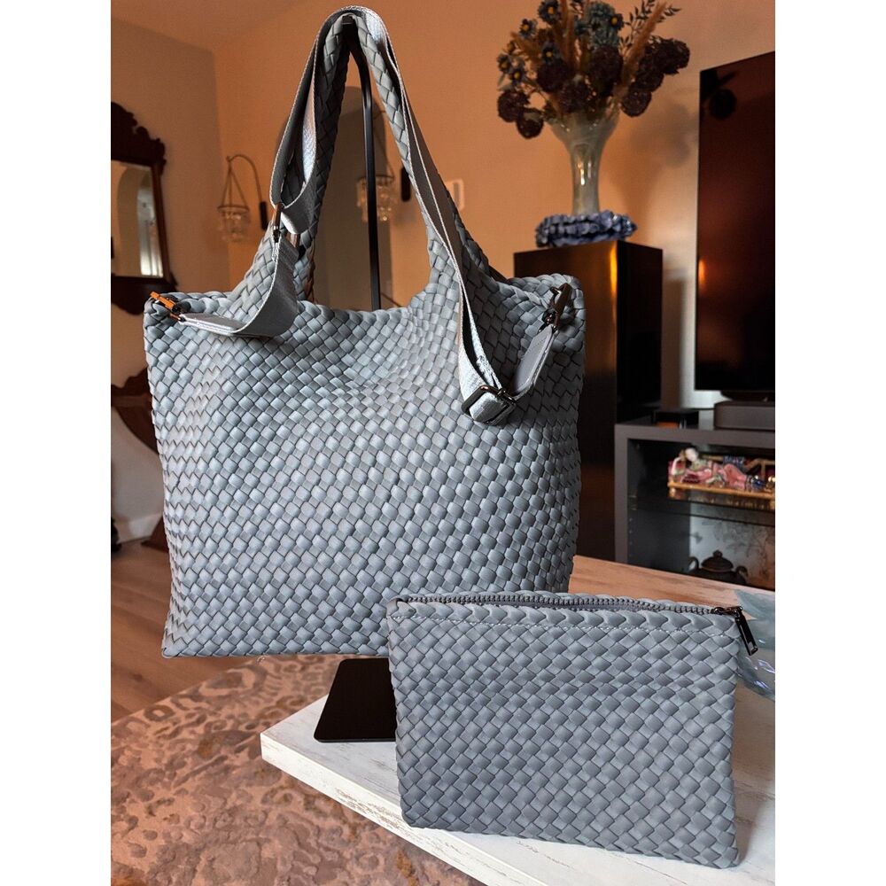 Sol and Selene Sky's The Limit Large Woven Neoprene Tote & Pouch-Fog Grey